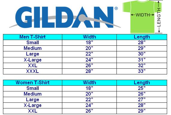 Gildan Brand T Shirt Size Chart